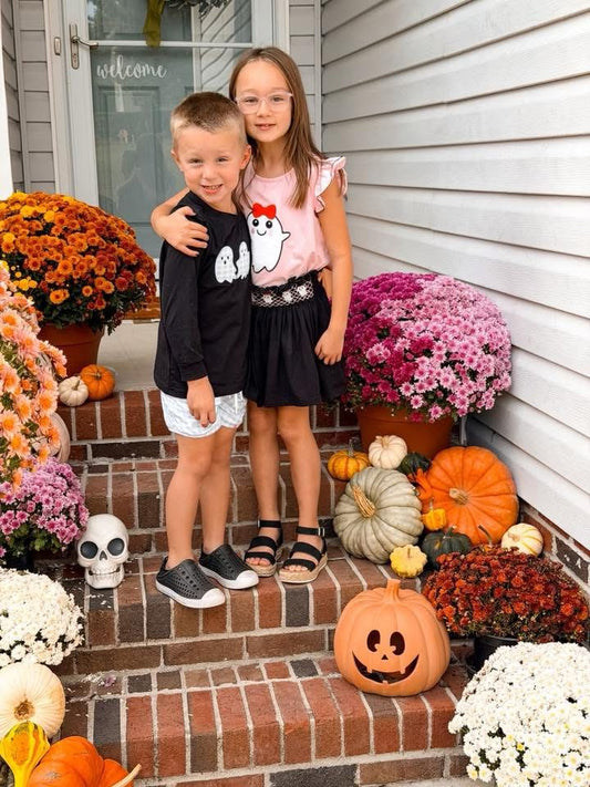 RTS: Gingham Ghost Re-Run- Girls Knit Skort Set