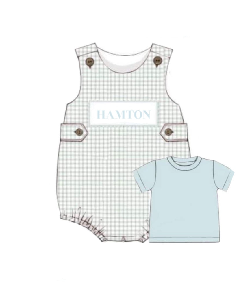 RTS: Finlee Floral- Boys 2pc Woven Name Smock Bubble “HAMTON”