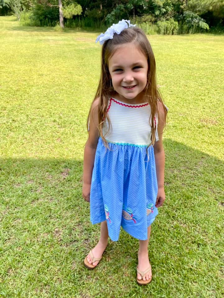 RTS: Fun Crabs- Girls Woven Appliqué Dress