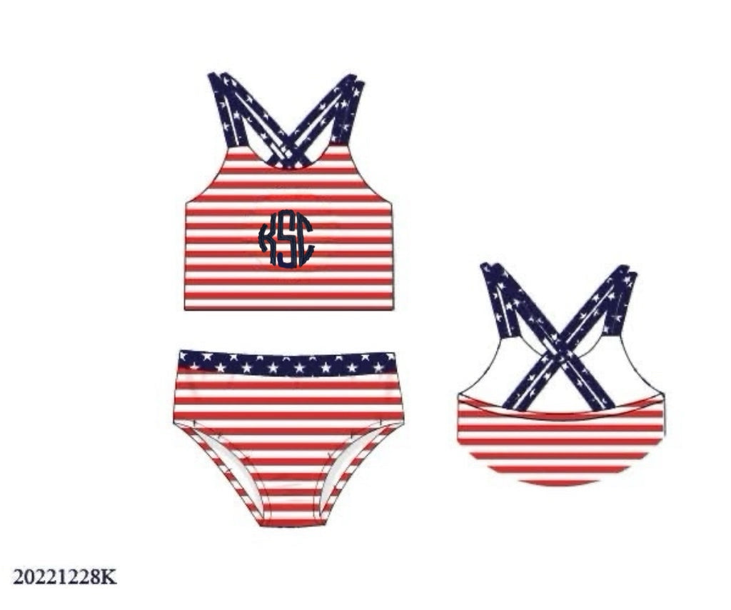 RTS: Star Spangled Swim- Girls 2pc Rash Guard “KSE”