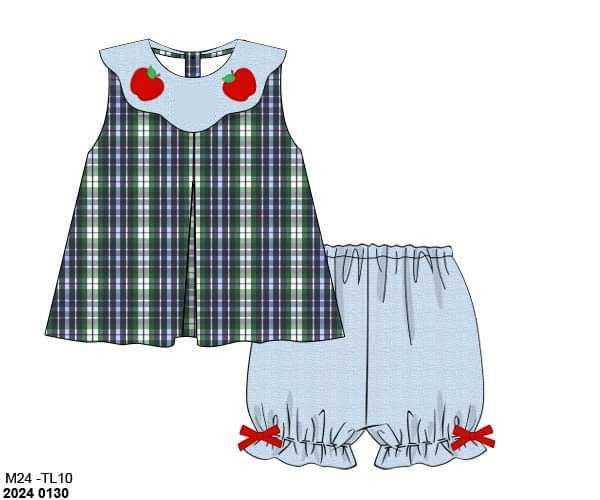 RTS: Properly Plaid- Girls Linen Bubble Short Set