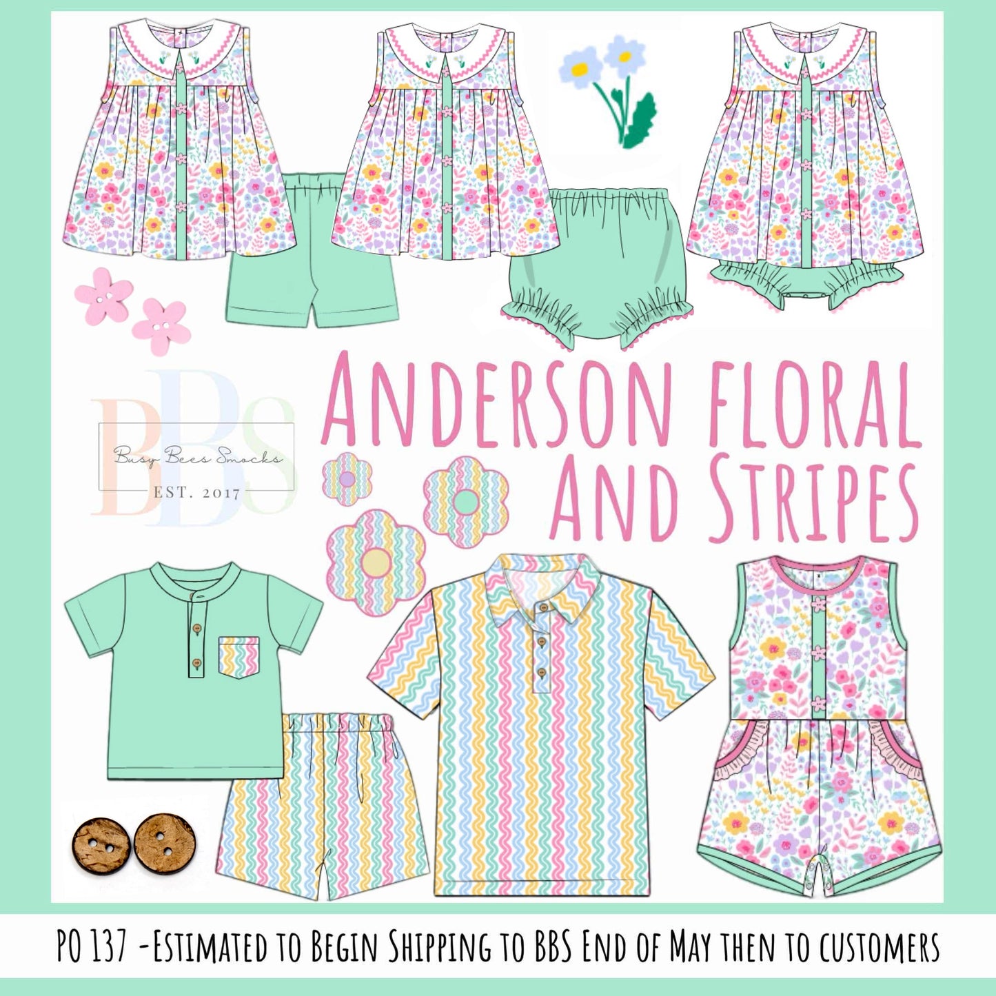 Pre Order 137: Anderson Floral & Stripes- Boys Angled Short Set