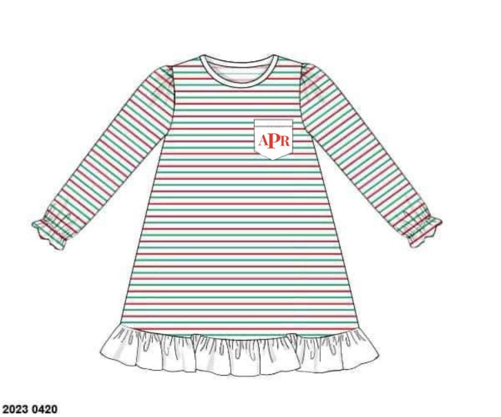 RTS: Tinsel Stripes- Girls Knit Pocket Gown “APR”
