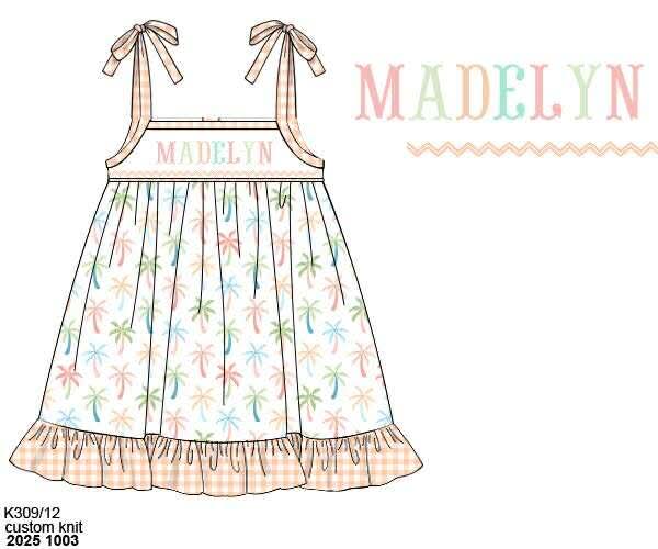 Pre Order 135: Pastel Palms- Girls Knit Name Smock Dress