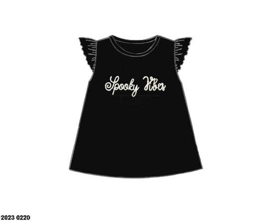 RTS: Girls Chainstitch Knit Shirt- Black "Spooky Vibes"