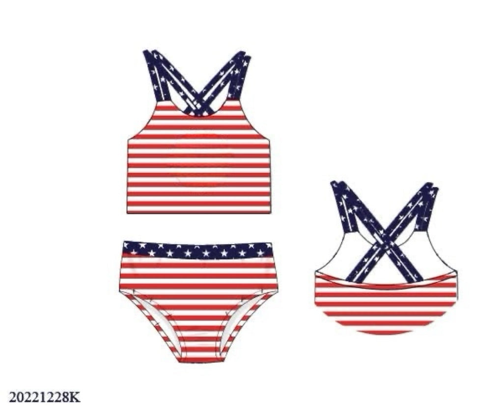RTS: Star Spangled Swim- Girls 2pc Rash Guard Swim