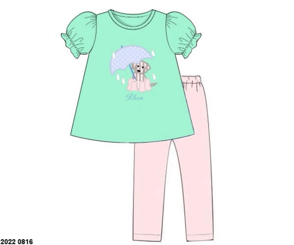 RTS: Rainy Day Puppy- Girls Knit Legging Set “Rhen”