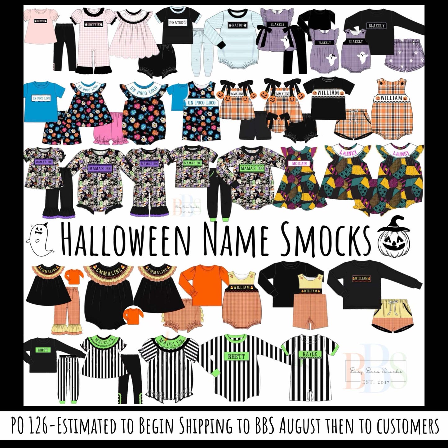 RTS: Halloween Name Smocks- Appliqué Ghost Boys 2pc Woven Bubble "MURPHY"
