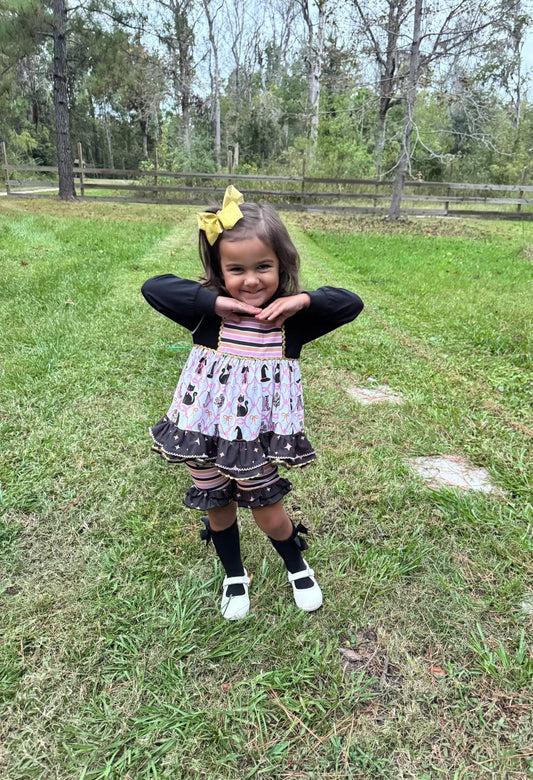 RTS: Haunted House- Girls Knit Biker Short Set