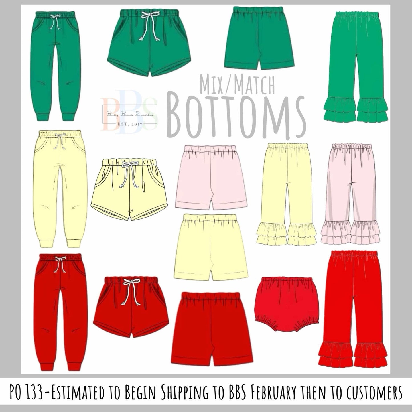 Pre Order 133: Mix & Match Bottoms- Pale Yellow Shorties
