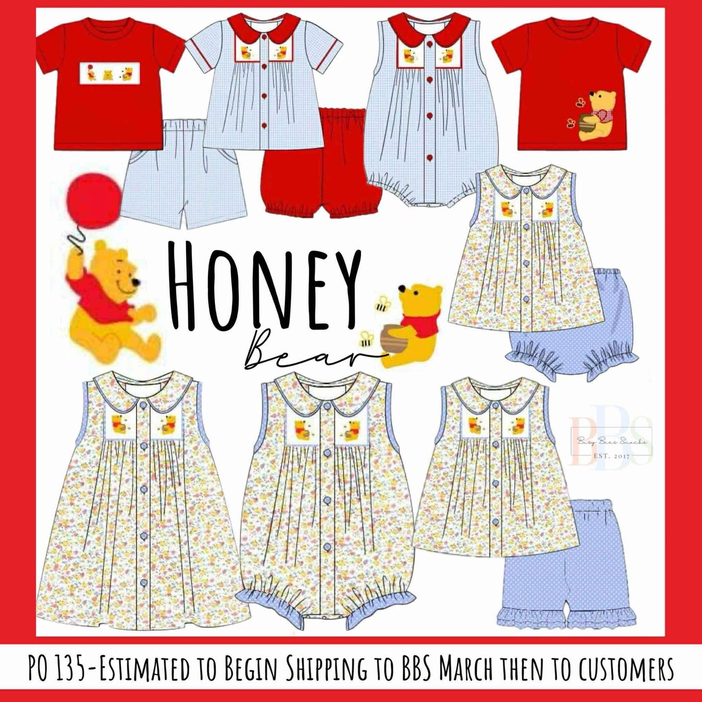 Pre Order 135: Honey Bear- Boys Smocked Angled Short Set