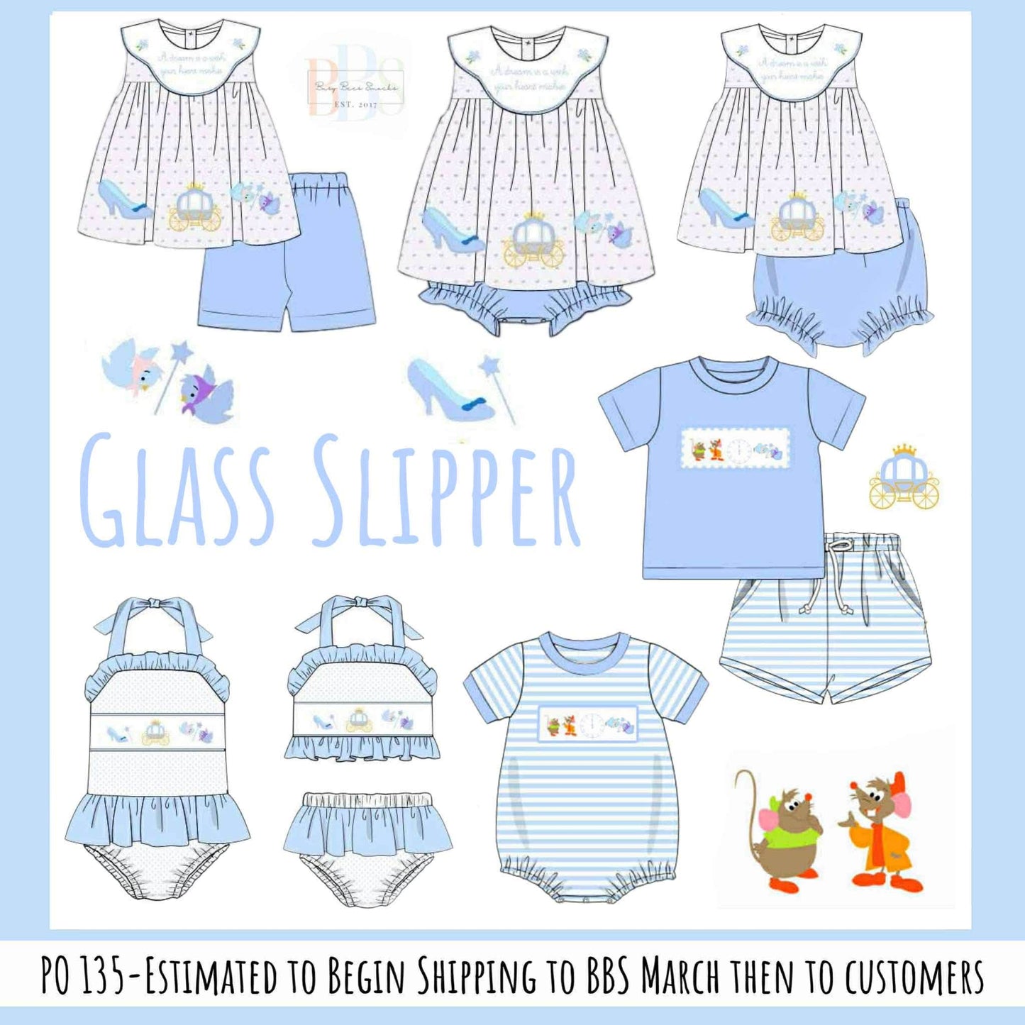 Pre Order 135: Glass Slipper- Girls Rashguard 2pc Smocked Swim