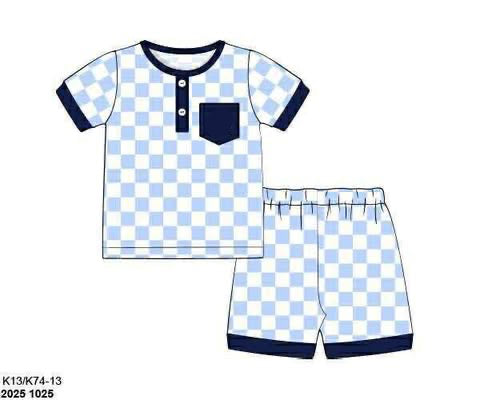RTS: Summer Lounge- Boys Blue Check & Navy 2pc Lounge Set
