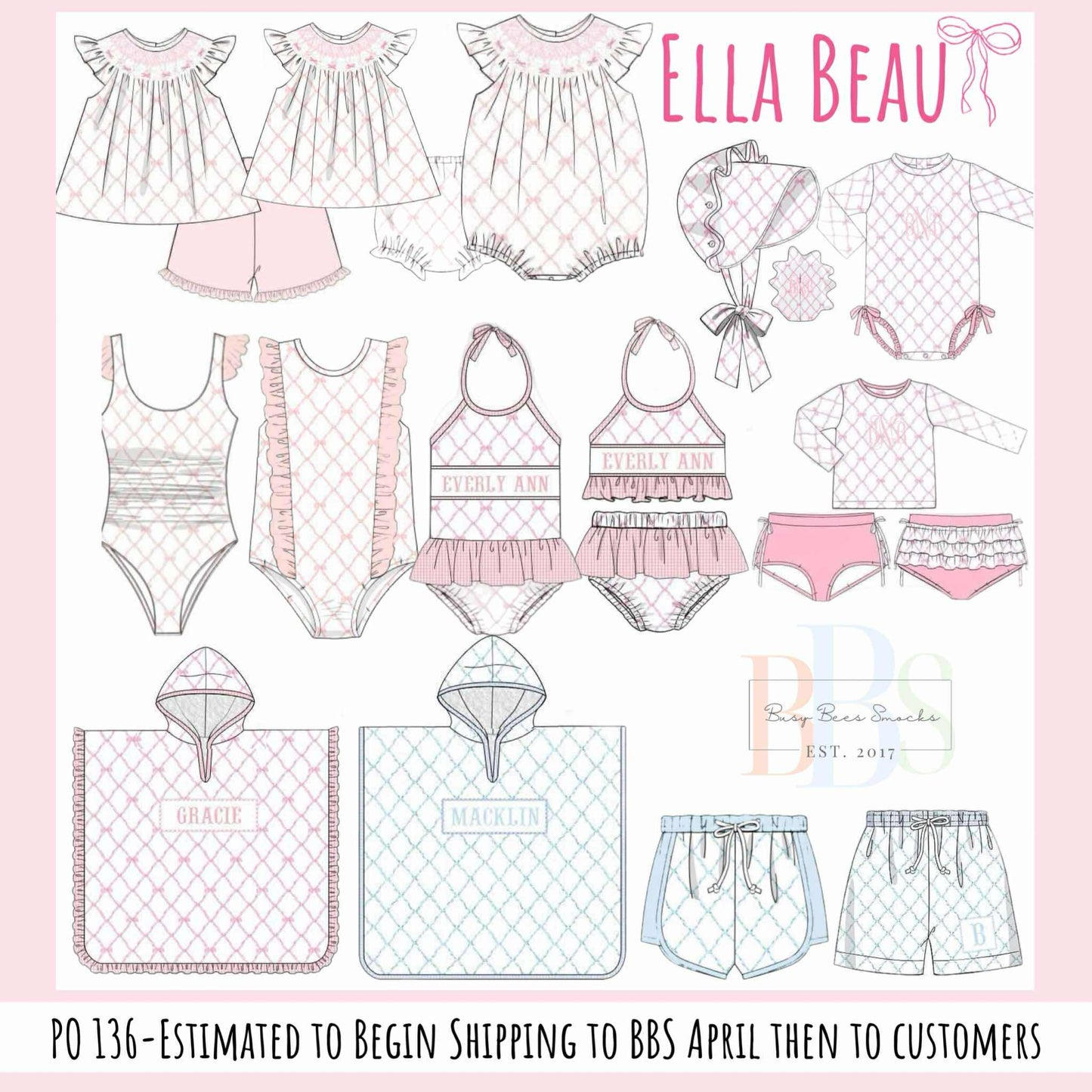 Pre Order 136: Ella Beau- Girls Pink Hooded Name Smock Coverup