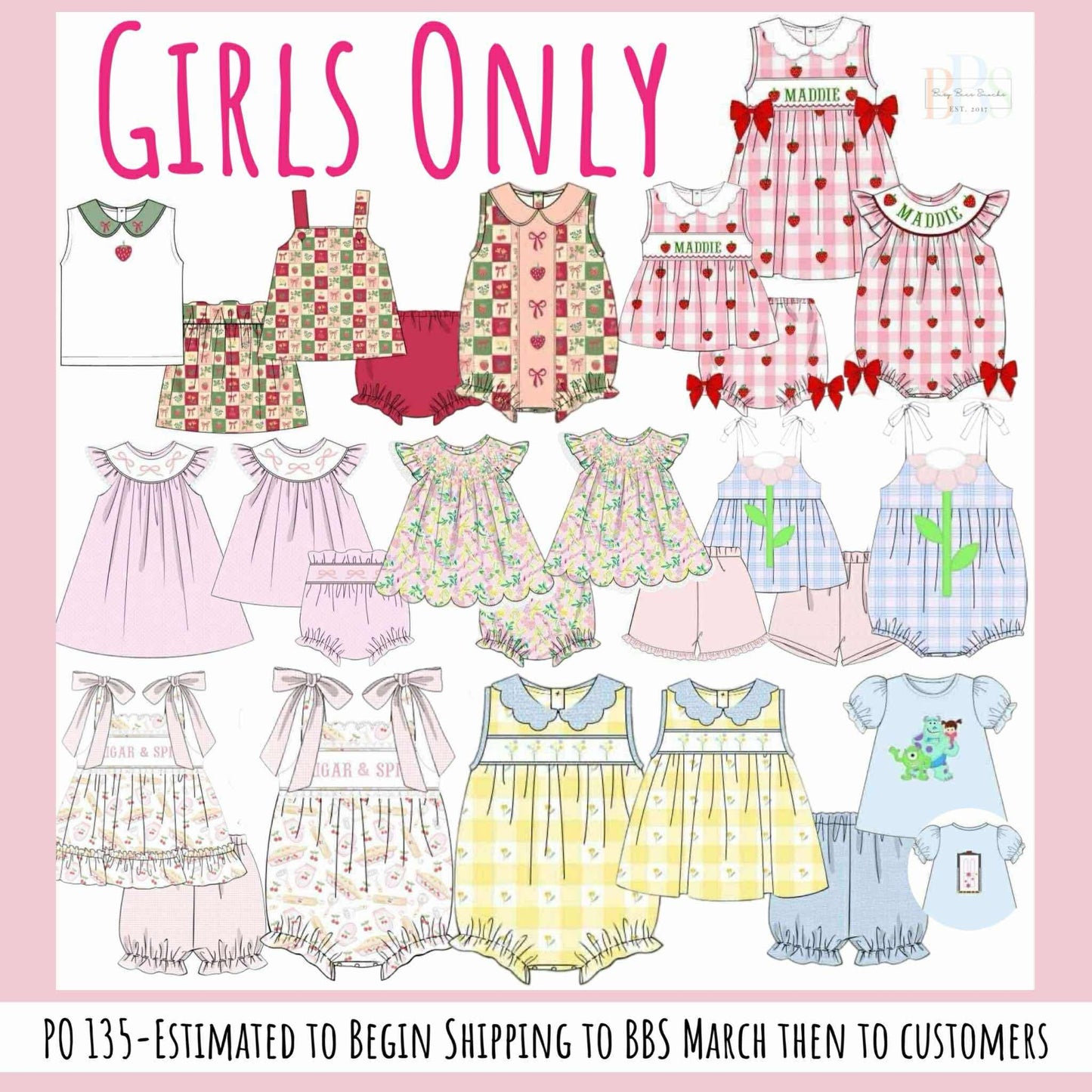 Pre Order 135: Girls Only- Berry Sweet Name Smock Bubble