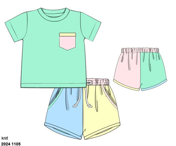 RTS: Sellers Colorblock- Boys Knit Pocket Shortie Set
