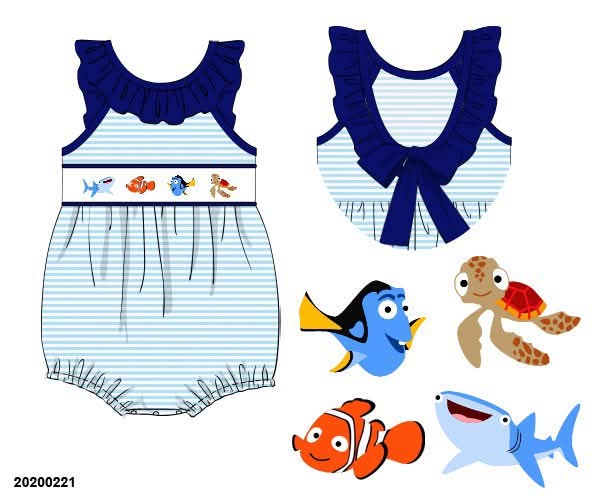 Pre Order 135: Just Keep Swimming- Girls Knit Smocked Bubble
