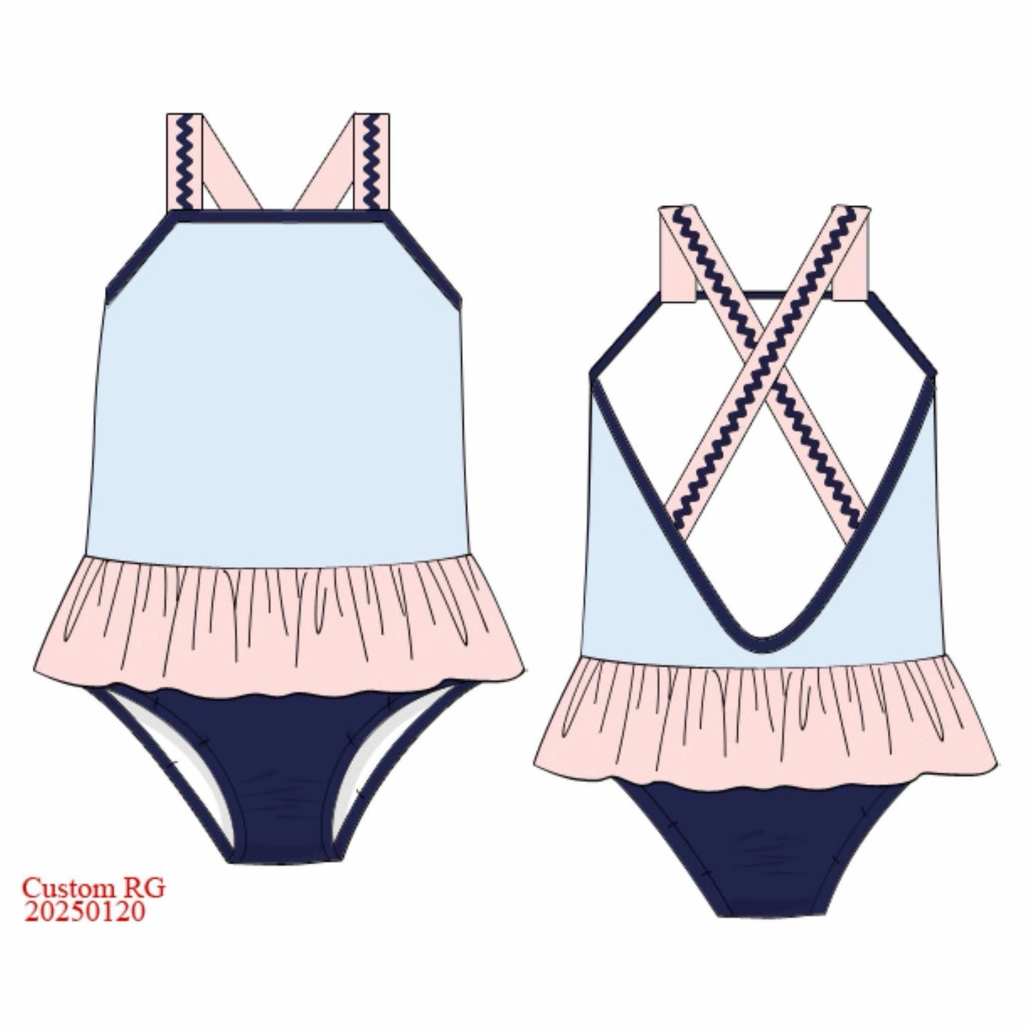 RTS: Navy Swim- Girls 1pc Sleeveless Rash Guard Swim