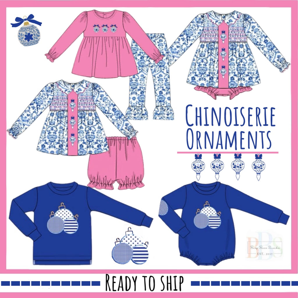 RTS: Chinoiserie Ornaments- Girls Knit Bubble Short Set