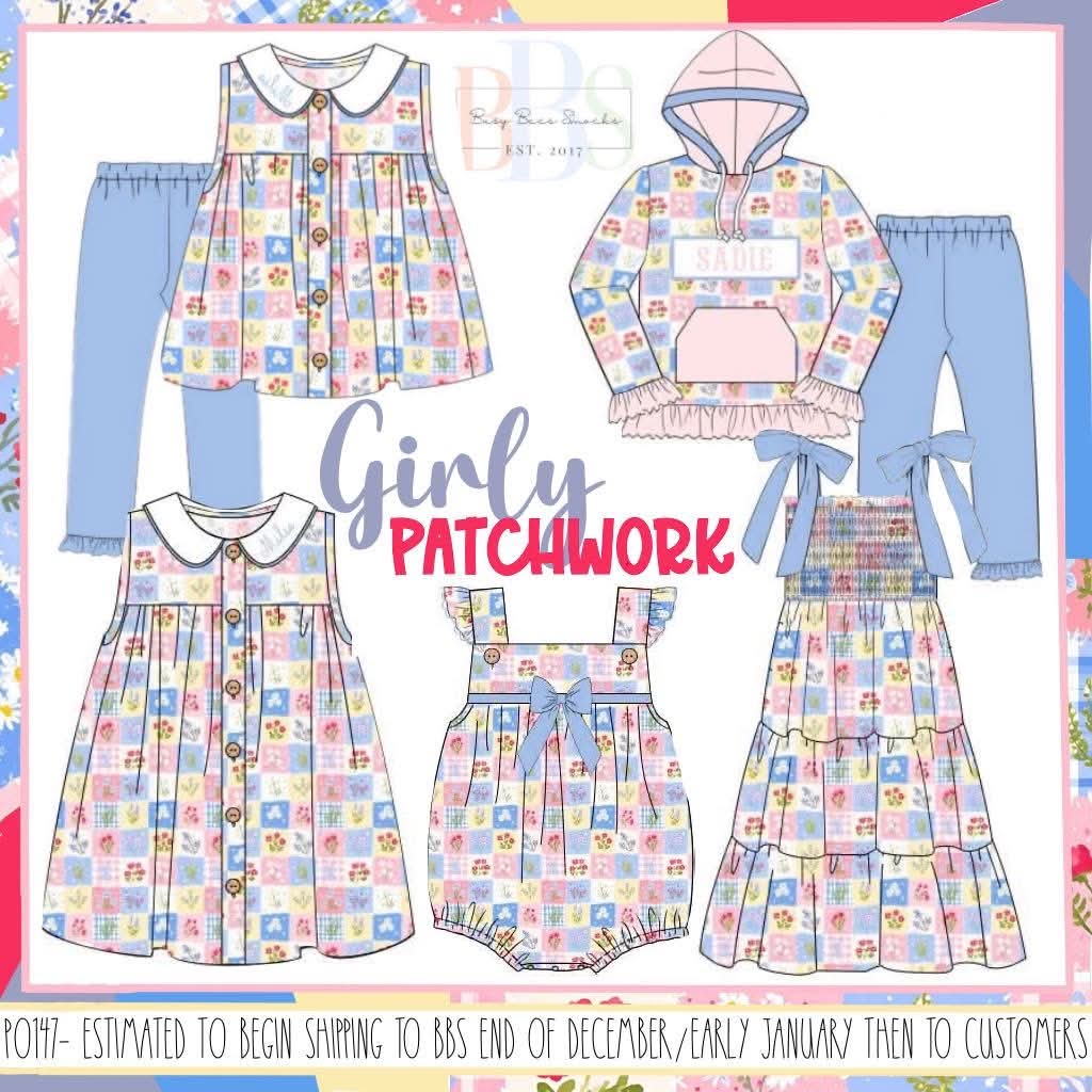 Pre Order 147: Girly Patchwork- Girls Knit Bubble
