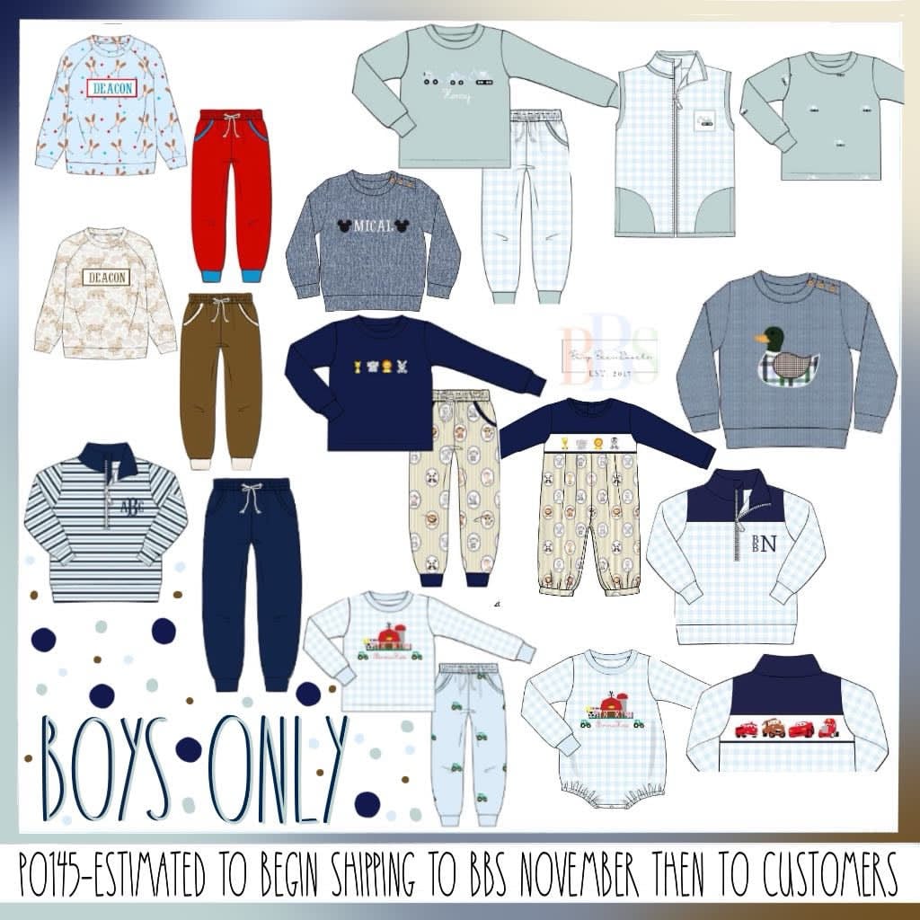 Pre Order 145: Boys Only- Smocked Construction 2pc Vest Set