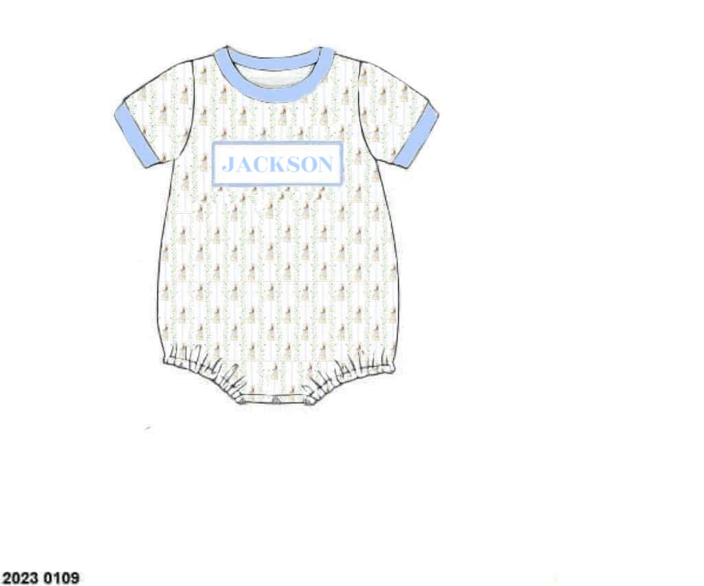RTS: Bunny Grove- Boys Knit Name Smock Bubble “JACKSON”