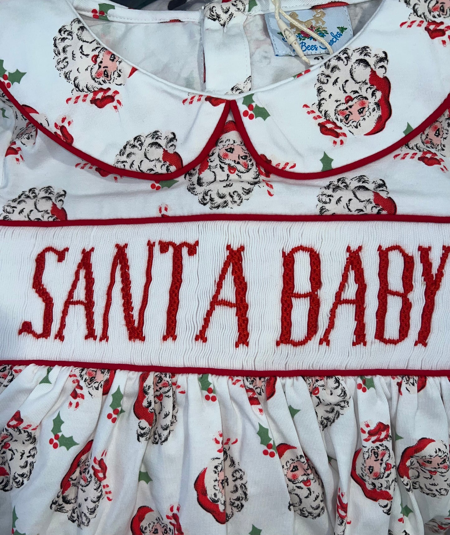 RTS: Christmas Name Smocks- Vintage Santa Knit Bloomer Set