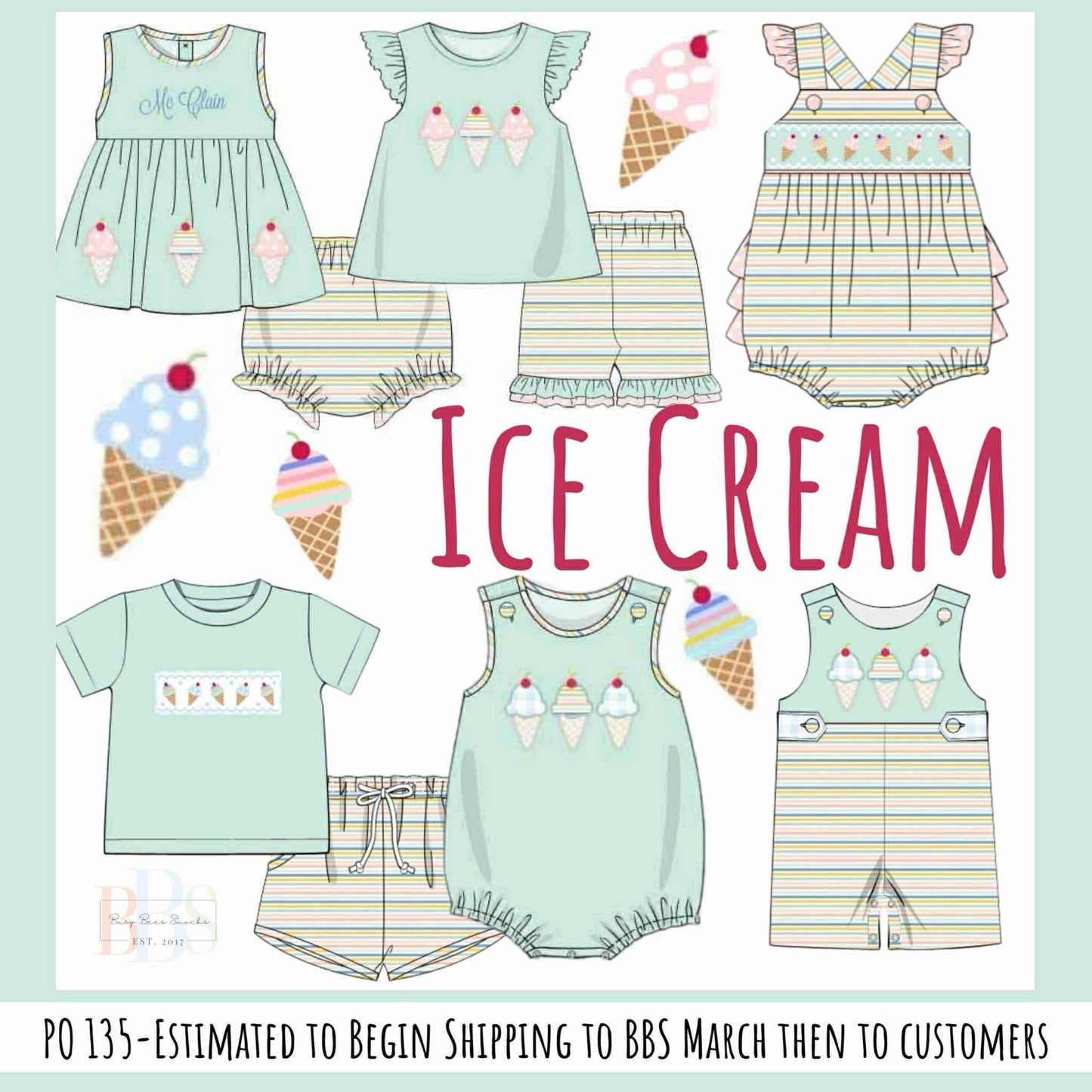 Pre Order 135: Ice Cream- Girls Applique Bloomer Set