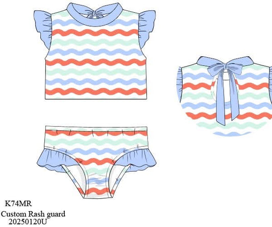 Pre Order 135: Bali Beach- Girls Rashguard Flutter Sleeve 2pc Swimsuit