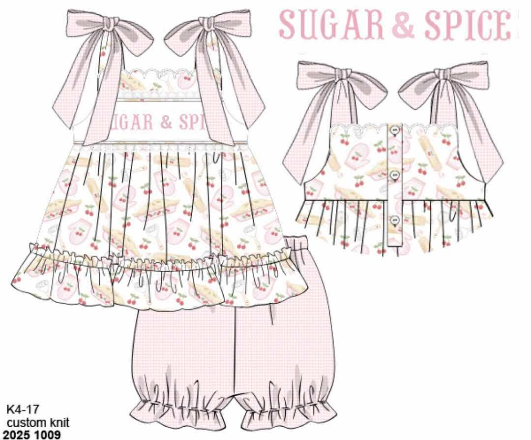 Pre Order 135: Girls Only- Knit Sugar & Spice Name Smock Bubble Short Set