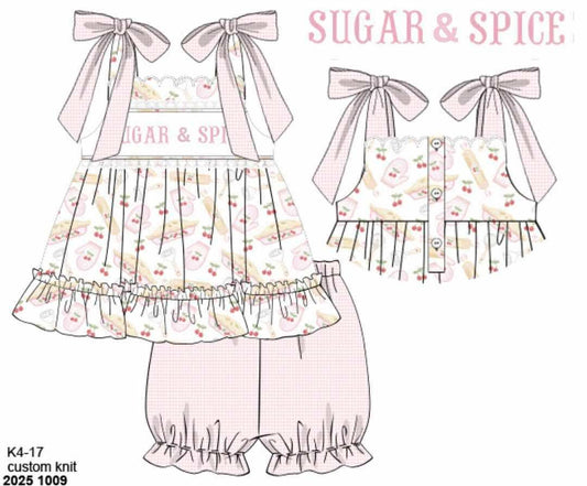 Pre Order 135: Girls Only- Knit Sugar & Spice Name Smock Bubble Short Set