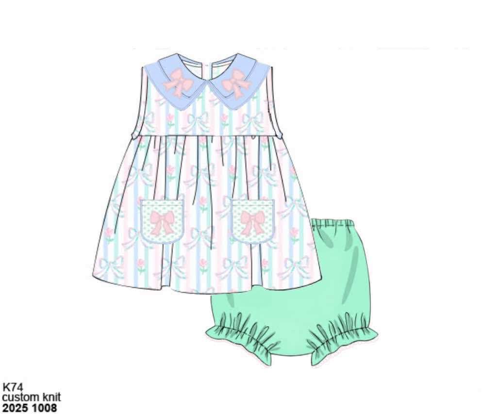 Pre Order 135: Prescott Petals & Plaid- Girls Applique Bloomer Set