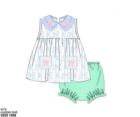 Pre Order 135: Prescott Petals & Plaid- Girls Applique Bloomer Set