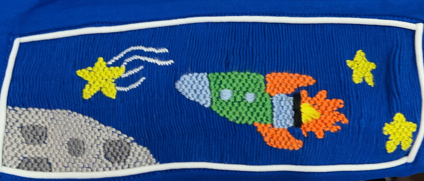 RTS: DEFECT- Boys Only- Rocket Ship Smocked Shirt