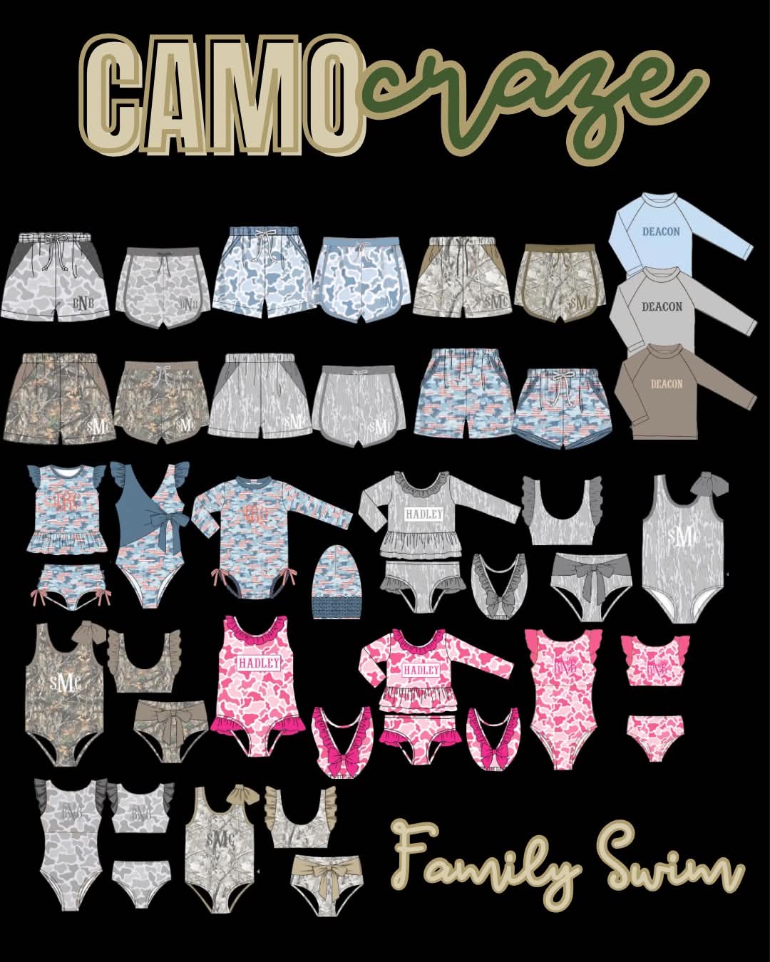 Camo Craze Flash Presale: Swim- Dad/Mini Woven Snow Shorties