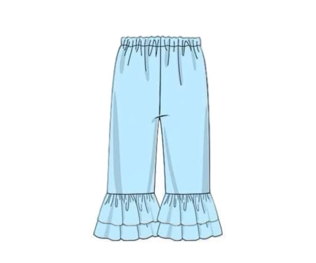 Pre Order 146: Knit Bottoms- Girls Light Blue Ruffle Pants