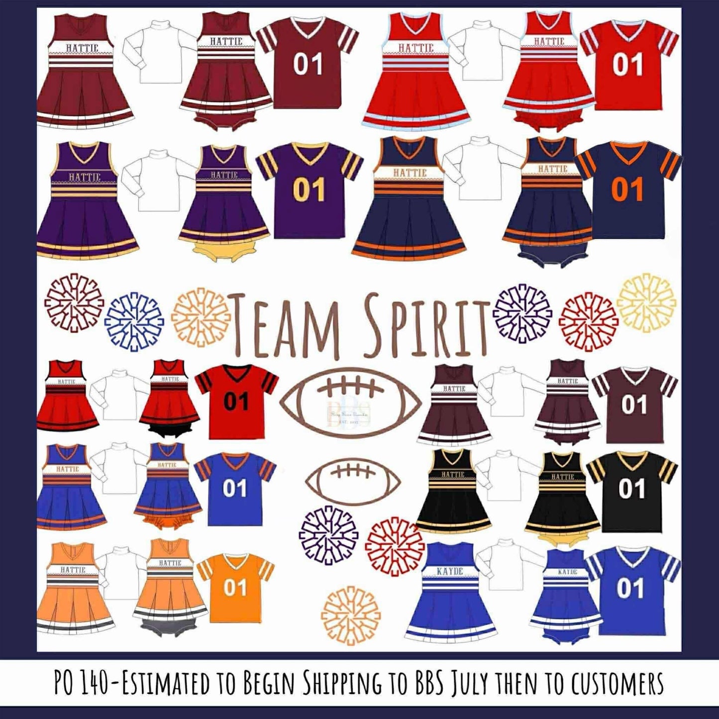 Pre Order 140: Team Spirit- Navy & Orange Girls 3pc Cheer Set