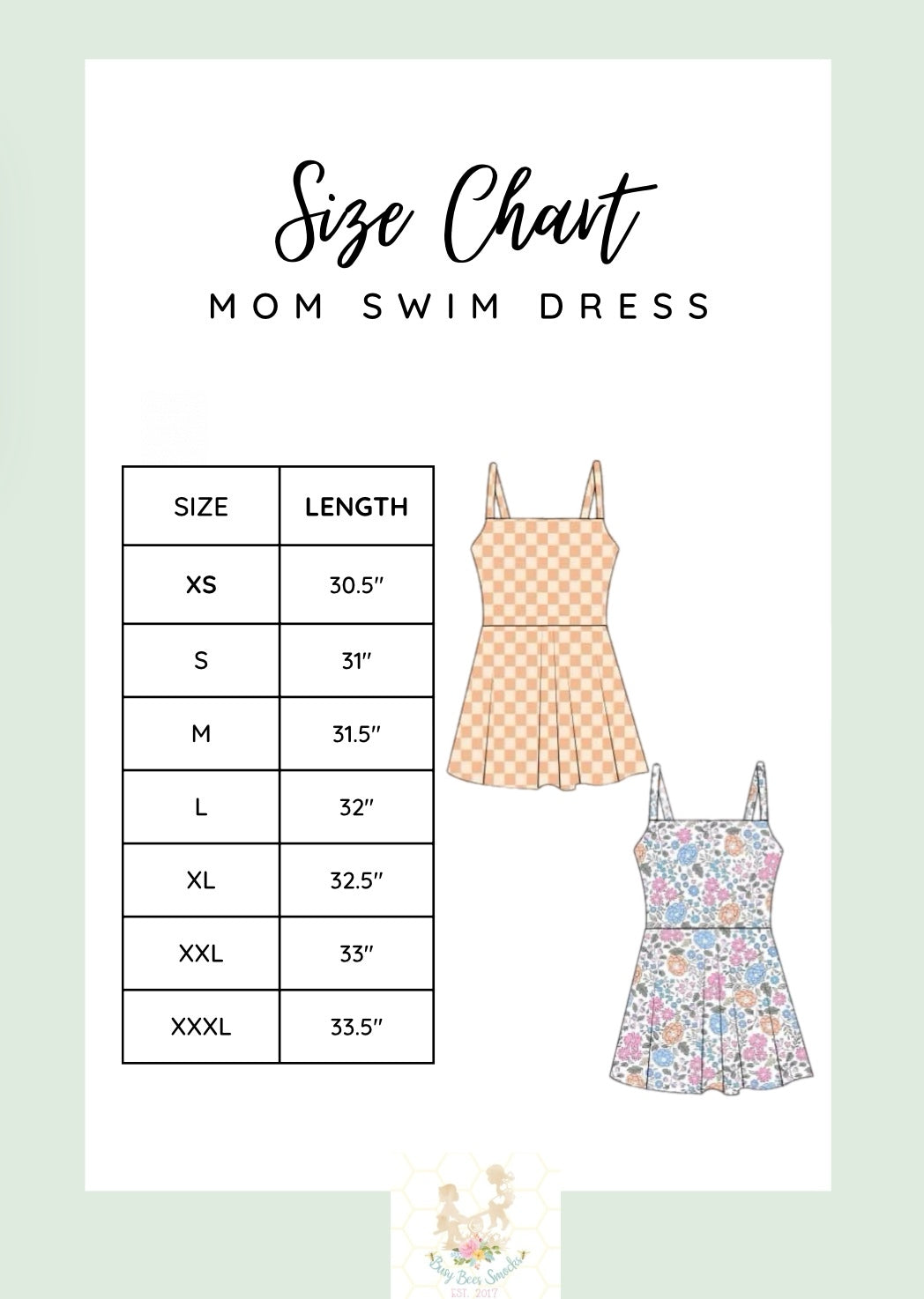 Mom Swim Dress Size Chart
