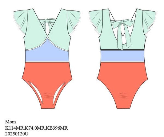 Pre Order 135: Bali Beach- Mom 1pc Flutter Swimsuit
