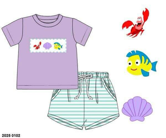 Pre Order 135: Under the Sea- Boys Smocked Shortie Set