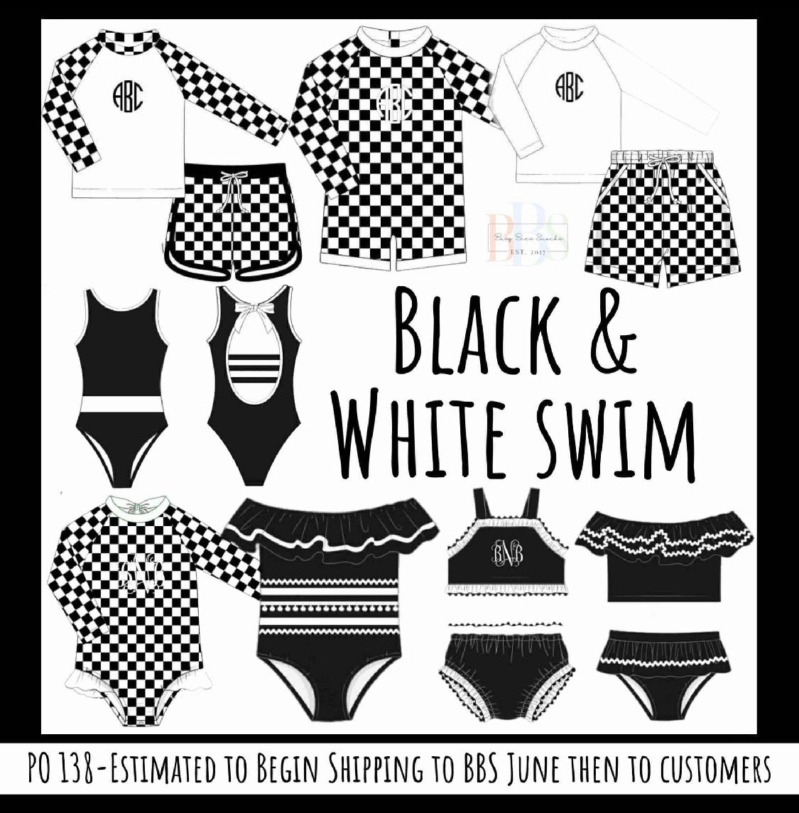 RTS: Black & White Swim- Dad/Mini Woven Traditional Short