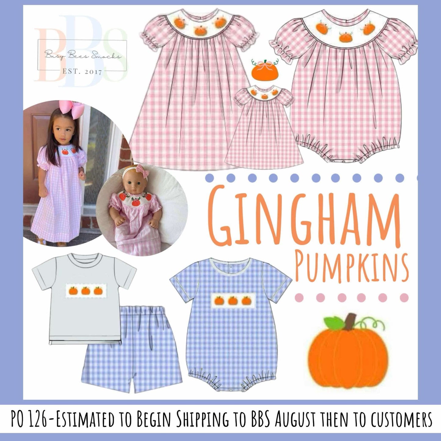 RTS: Gingham Pumpkins- Girls Woven Bubble