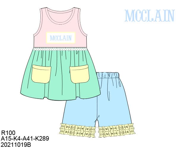 Pre Order 135: Sellers Colorblock- Girls Knit Name Smock Short Set