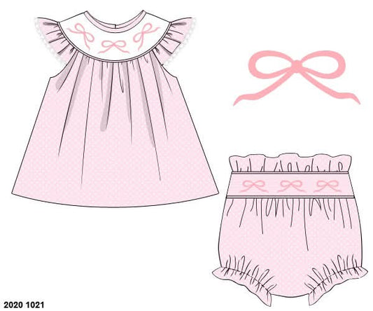 Pre Order 135: Girls Only- Pink Bow Bloomer Set