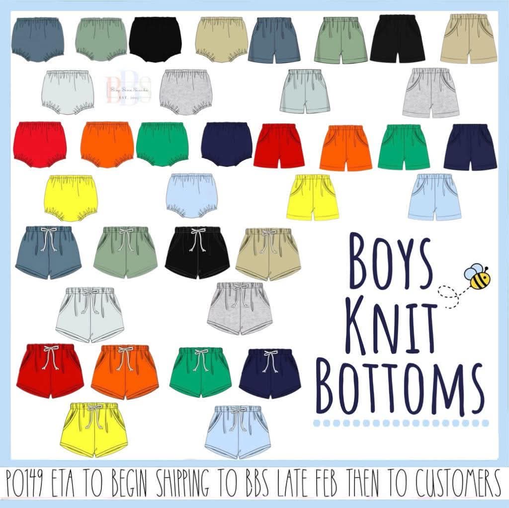 Pre Order 149: Boys Knit Bottoms- 3pc Shortie Short Pack (Red, Orange, Yellow)