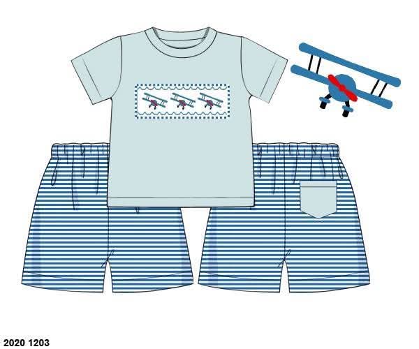 RTS: Boys Only- Smocked Airplane Short Set