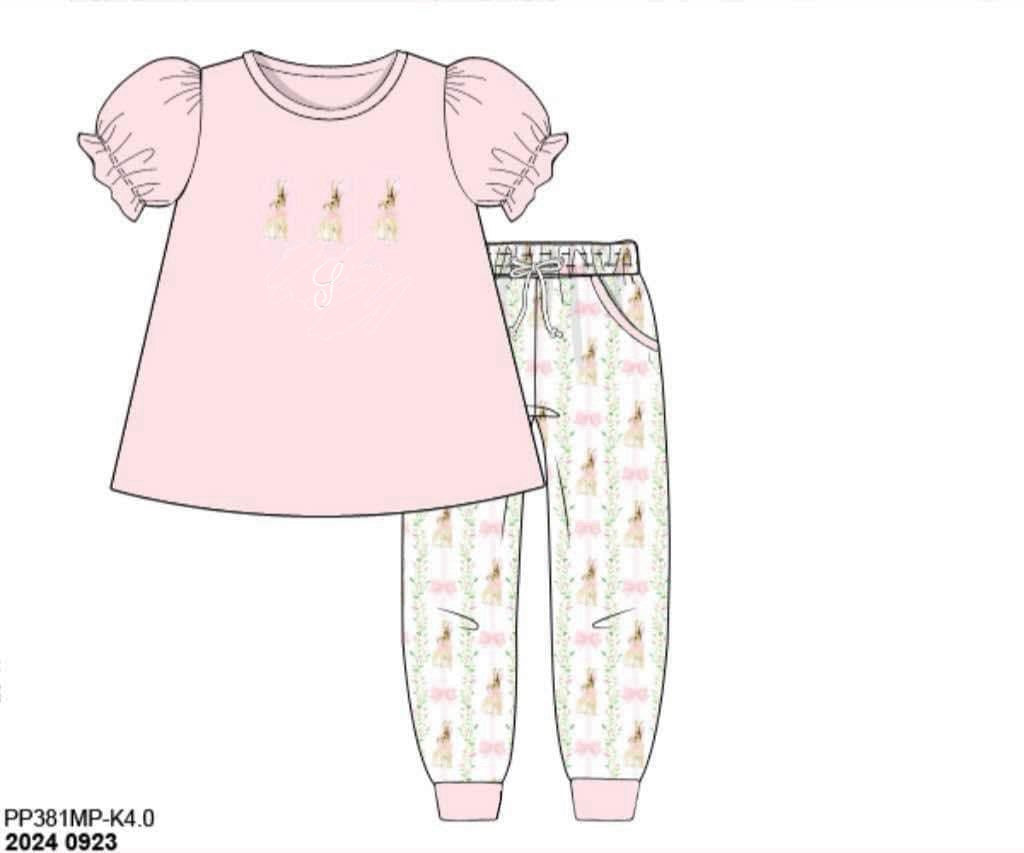 RTS: Bunny Grove- Girls Embroidered Knit Jogger Set “S”