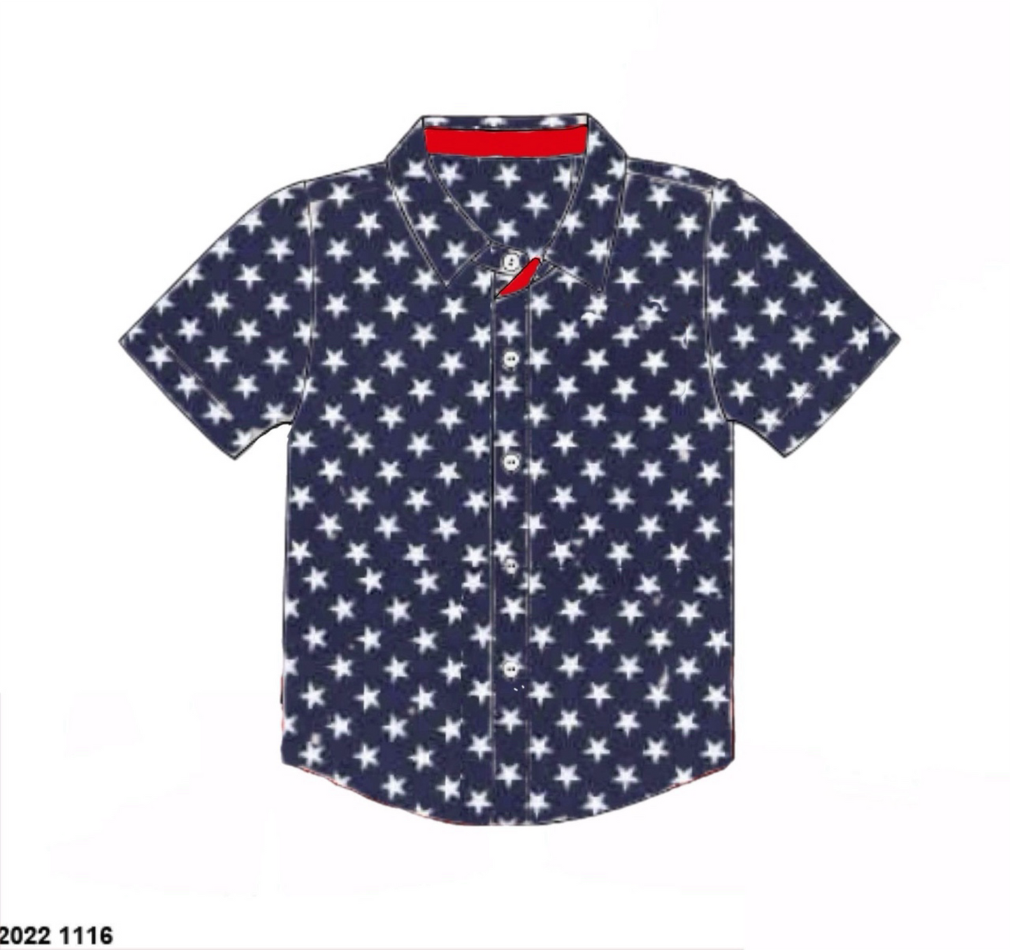 RTS: Navy Stars- Dad/Boys Woven Button Up Shirt