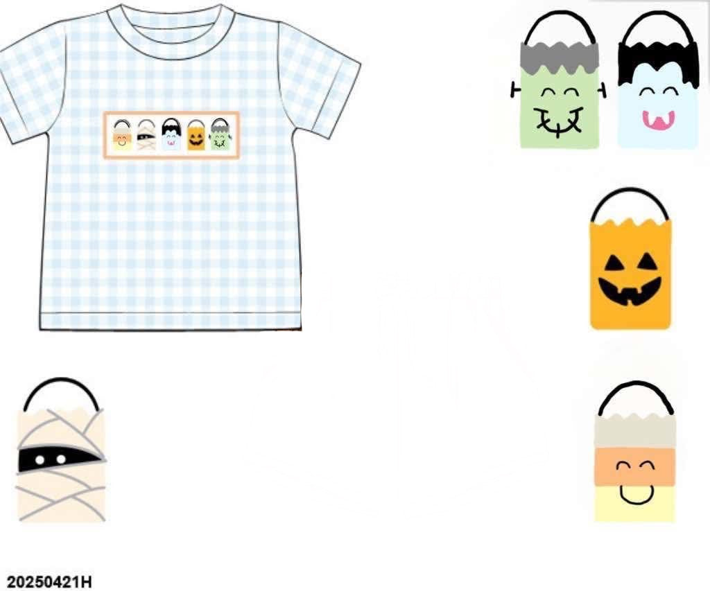 RTS: Halloween Shirt Only- Boys Smocked Treat Bags