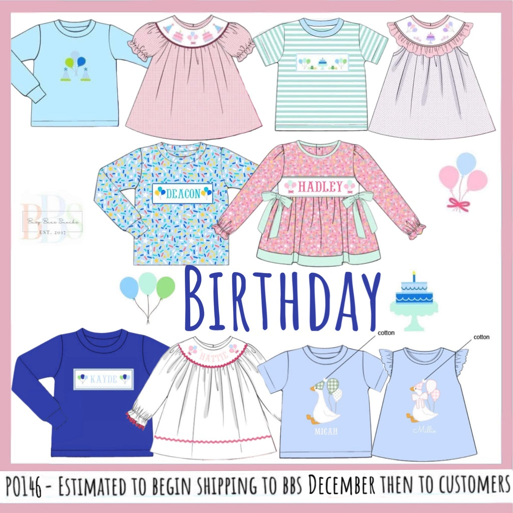 Pre Order 146: Birthday- Boys Sprinkle Name Smock Shirt